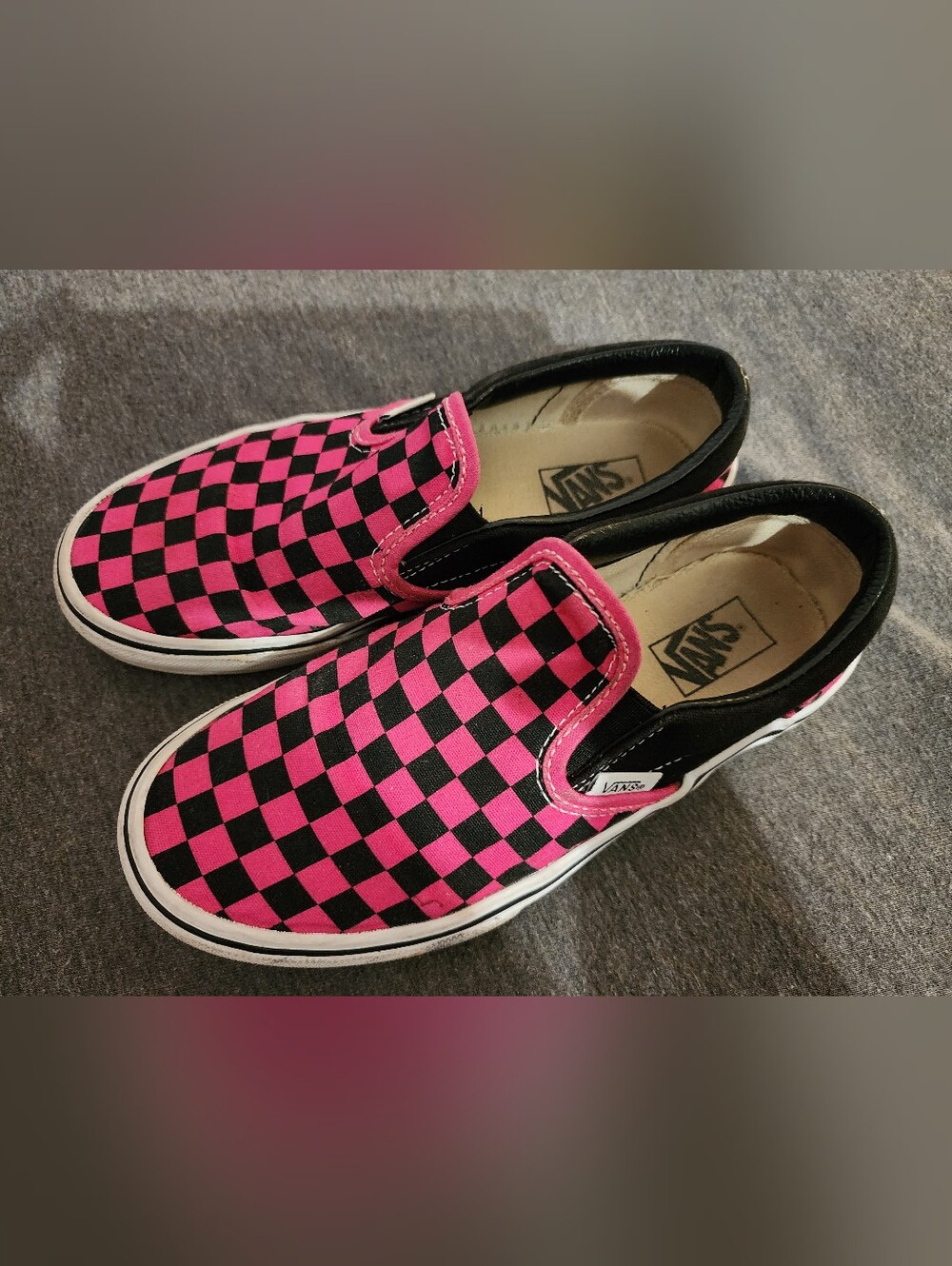 Vans Kids Slip-On Checkerboard Sneakers - Pink & Black Sz 3